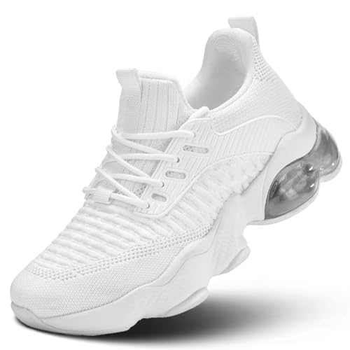 Womens Slip On Walking Shoes Air Running Casual Fashion Tennis Sneakers Comfortable Non Slip Work Athletic Trainers White