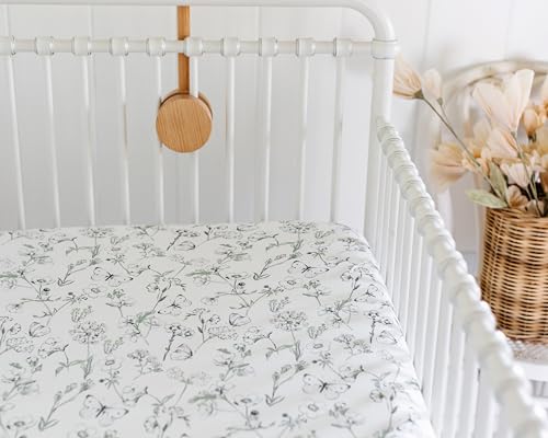 Image of Crib Sheets Neutral - Fitted Baby Crib Sheets Bed for Girl Boy - 2 Pack Standard & Toddler Mattress (Butterfly Garden) - Buttery Soft Organic Cotton Blend