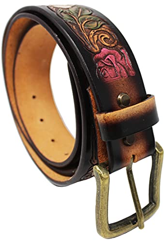 CHALLENGER 33-34 Western 1 1/2" Wide Rodeo Multicolor Rose Tooled Brown Leather Belt 26FK133