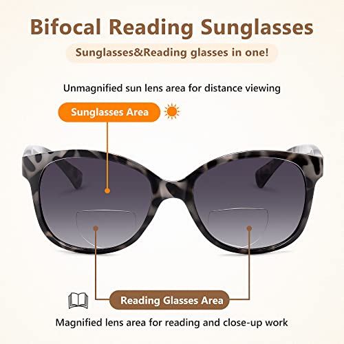 Madison Avenue Vintage Bifocal Reading Sunglasses For Women, Classic Designer Style Uv Protection Sun Reader Glasses Grey Demi +2.0 #TOP2
