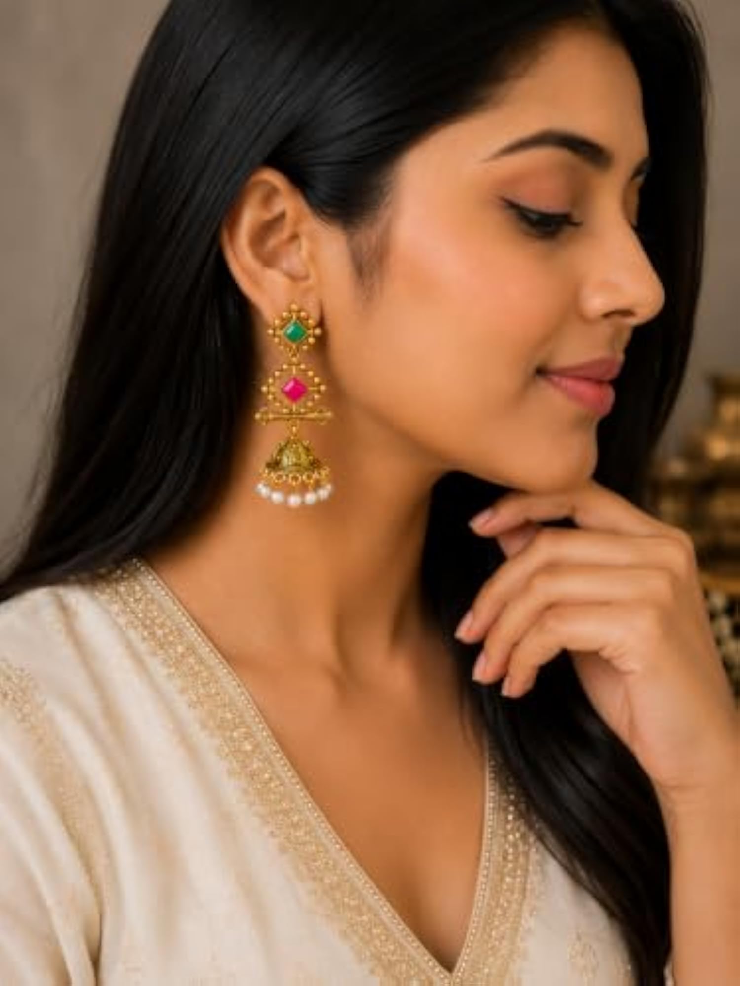 Traditional Jhumka Earrings with Pearl Drops