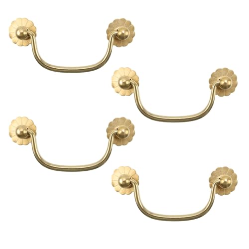 FarBoat 4Pcs Brass Flower Base Cabinet Bail Pulls Handles Antique