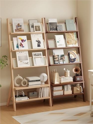 Brown Floor Standing Magazine Rack - 64CM Ladder Shelf Organizer for Office & Home, Durable Bookshelf & Newspaper Holder, Stylish Storage Solution