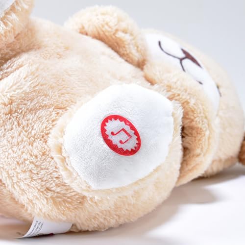 Kögler 45239 - Atmendes Einschlaf-Plüschtier Hund, ca. 26 cm groß, mit Atembewegungen und Leuchtfunktion auf Knopfdruck, mit Einschlafmusik für Babys und Kinder, batteriebetrieben