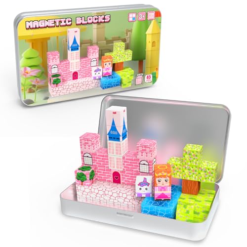 Sixink 45PCS Mini Magnetic Blocks,Magnetic Blocks Travel Toys for Kids with Portable Iron Box,STEM Learning Gift Idea for Ages 3+,Toys Birthday Gifts.