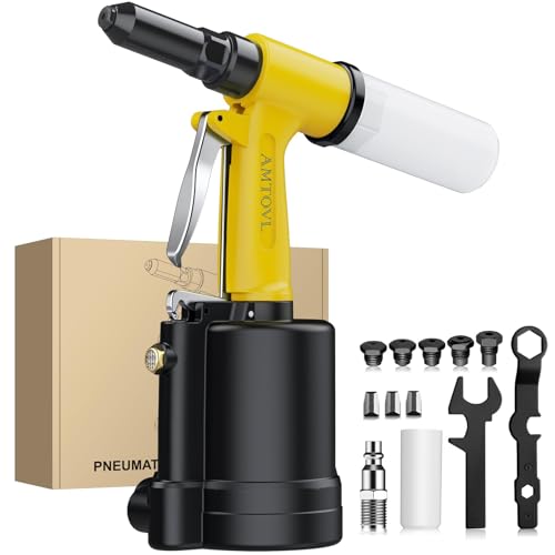 AMTOVL Pneumatic Riveter - 1780KGF Pulling Pneumatic Rivet Gun, Heavy-Duty Air Pop Riveter 2.4mm, 3.2mm, 4mm, 4.8mm and 6.4mm Capacity