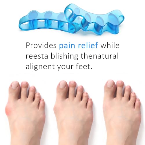 4 Pcs Toe Separator,Bunion Corrector for Women Men Toe Spacers to Correct Bunions Toe Straightener Toe Stretcher Big Toe Correctors Gel Toe Separators (Blue+Pink)