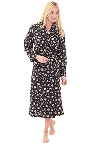 Alexander Del Rossa Women's Lightweight Cotton Kimono Robe, Summer Bathrobe, Large Simple Flowers