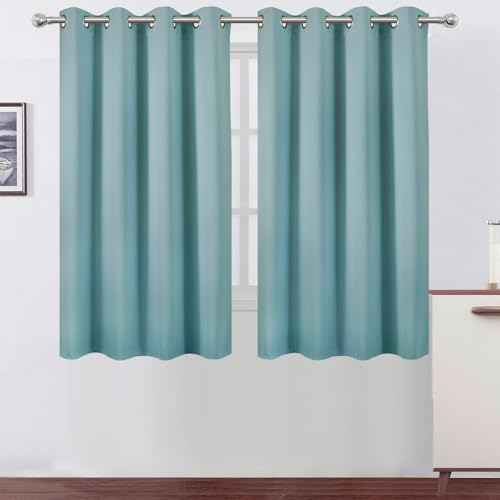 Image of LEMOMO Blackout Curtains 66 x 54 Inch Long Stone Blue Curtains Set of 2 Panels Room Darkening Curtains for Bedroom and Living Room