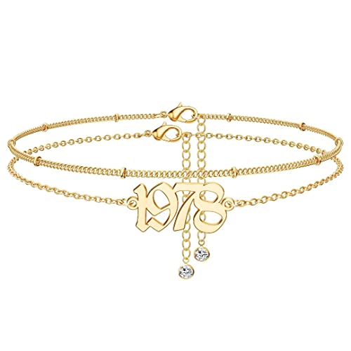 Ursteel Number Ankle Bracelets for Women Girls, 14K Real Gold Plated Ankle Bracelet for Women Beach Foot Jewelry Birthday Gifts 1978，Birth Year Dainty Anklet Charms Anniversary Date Gifts