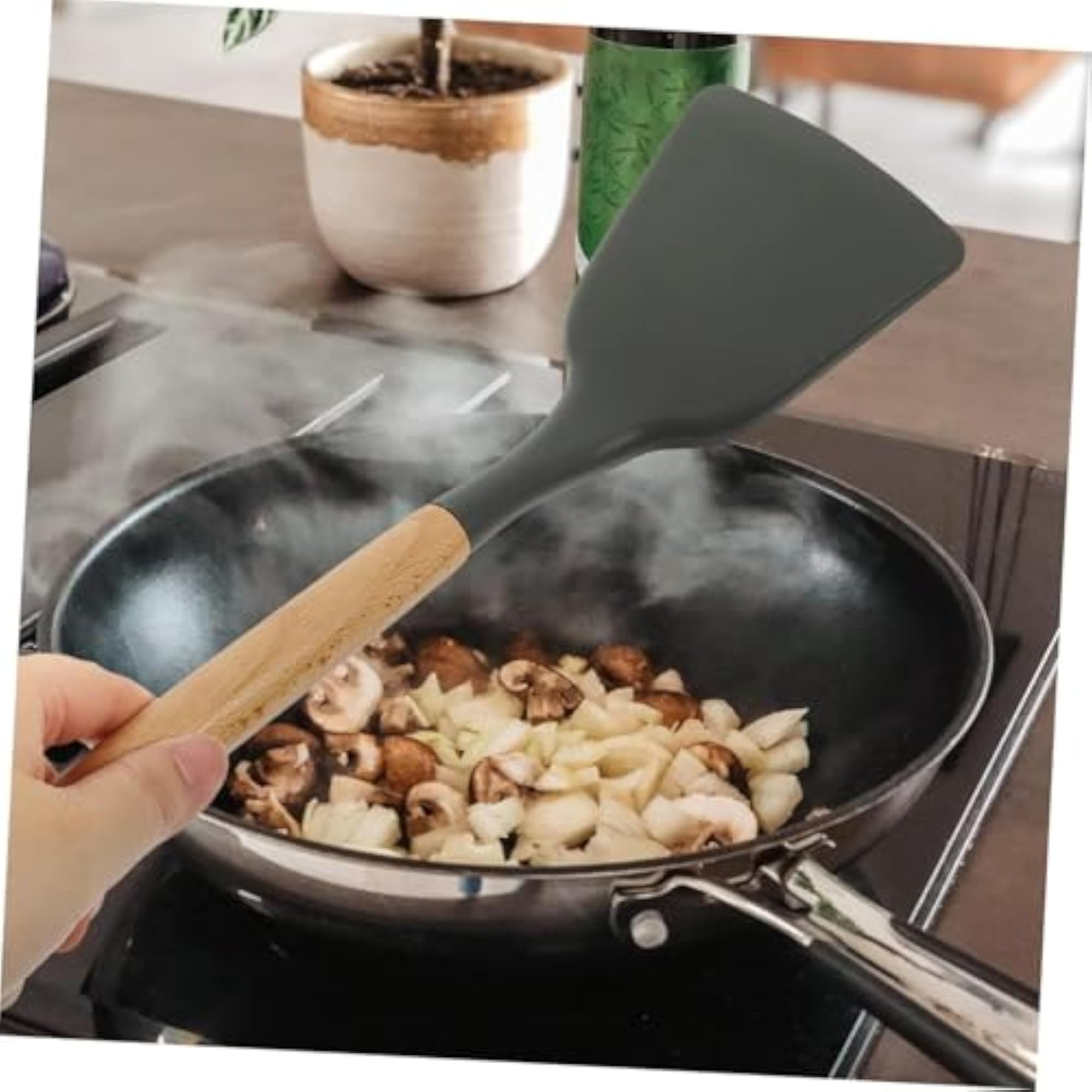 Wooden Spatula Black Kitchen Utensil Silicone Cooking Tools