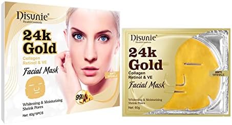 WuliTown 24K Gold Facial Masks for Women Skin Care Anti Aging - Collagen Moisturizing Sheet Mask for Sensitive Skin - Brightening Face Mask