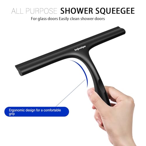 Anjinwiper Duschabzieher, Abzieher Dusche 10″, Streifenfreier Fensterabzieher für Dusche mit Halterung für Badezimmer Fenster Autoglas Spiegel, Schwarz