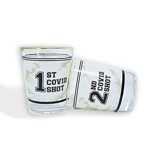 Hamilo 1St & 2Nd Covid Shot Glass Set Of 2, 2Oz Cute Funny Quarantine Gifts, Shot Glasses For Birthday, Valentine's Day, Mother's Day, Father's Day, Mom, Dad, Nurse, Teacher, Brother, Friend #TOP7