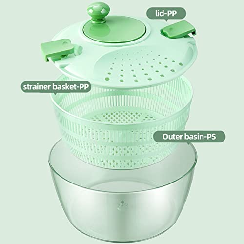 Salad Spinner With Bowl，4.2 L Large Vegetable Dryer For Kitchen，Salad Washer With Secure Lid Lock & Rotary Handle, Easy To Clean Fruit And Vegetable Dryer (Green) #TOP3