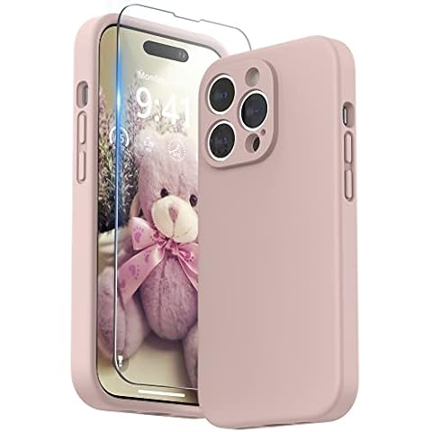 SURPHY Liquid Silicone Case Compatible for iPhone 14 Pro Case, Individual Protection for Each Lens Shockproof Full Body Thickened Rubber for iPhone 14 Pro 6.1 inch 2022, Pink Sand Cover