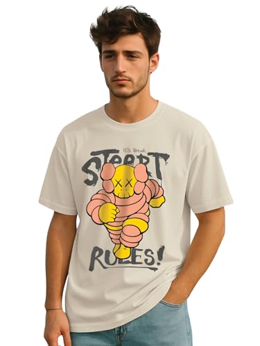 Image of Veirdo Pure Cotton Oversized Loose Fit Drop Shoulder Graphic Printed Men's Half Sleeve T-Shirt (Sizes: S to 2XL)