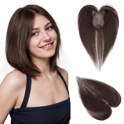 Benehair Human Hair Topper for Women Real Human Hair, 360° 3D Cover Clip in Hair Bangs Real Hair Toppers Dark Brown Hair Topper with Side Bangs for Daily Wear Thinning Hair 11 Inch by Benehair - Used condition - CA$32.59