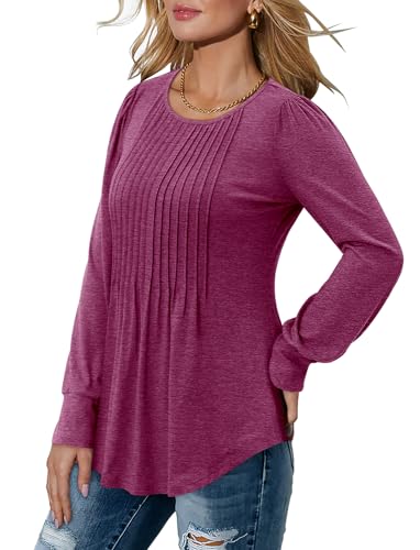 BETTE BOUTIK Long Sleeve Shirts for Women Fall Tops Dressy Blouses Crewneck Tunic Tops for Leggings S-3XL