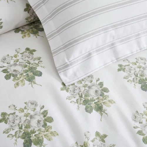 Image of Martha Stewart - King Comforter Set, Smooth Sateen Front with Subtle Sheen & Lightweight Cotton Percale Reverse, 3 Piece Bed Set with Matching Pillowcases (Eloise Floral Grey)