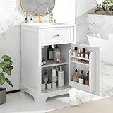 Merax 20 Inch Small Bathroom Vanities Storage Cabinet with Undermount Sink, Two-Tier Door Shelf, White