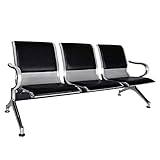 Waiting Room Chairs Guest Reception - 3-Seat Waiting Room Bench with Arms Airport Reception Bench Guest Reception Chairs PU Leather Office Chair for Airport Market Bank Hospital School, Black