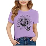 Kinder-T-Shirt, kurzärmelig, Sonnenblumen-T-Shirt, Schmetterlings-Oberteil, Rundhalsausschnitt, Sportbekleidung, T-Shirts, leicht, bequem, niedlich, lässig, sportlich, Schulhemden, Top für 3–15 Jahre
