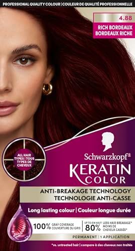 Schwarzkopf Keratin Color Permanent Hair Color, 4.88 Rich Bordeaux, 1 Application - Salon Inspired Permanent Hair Dye, for up to 80% Less Breakage vs Untreated Hair and up to 100% Gray Coverage
