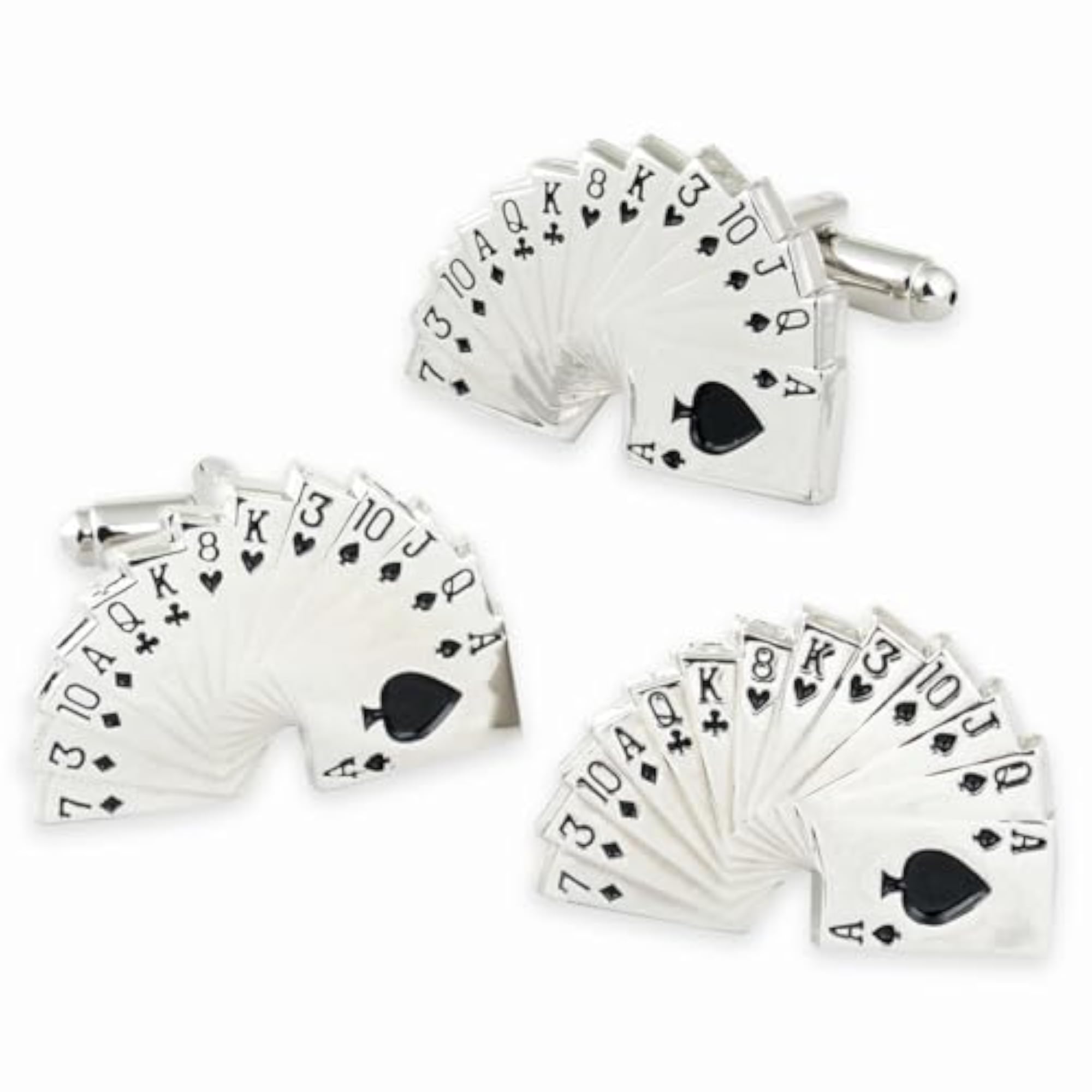 Men's Game of Cards Silver Rhodium Plated Brooch Set