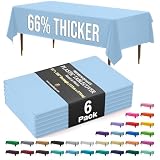 Party Solids 66% Thicker Premium Plastic Table Cloth Rectangle Table Cover 0.5 Mil 6 Pack Light Blue Table Cloth 54 Inch x 108 Inch Disposable Tablecloth Won't Tear Easily Like Cheap Thin Brands