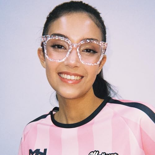 Image of Firmoo Oversized Blue Light Glasses for Women Men Large Frame Anti Eyestrain & UV Protection Computer Gaming Blue Blocker Eyeglasses(Glare Pink)