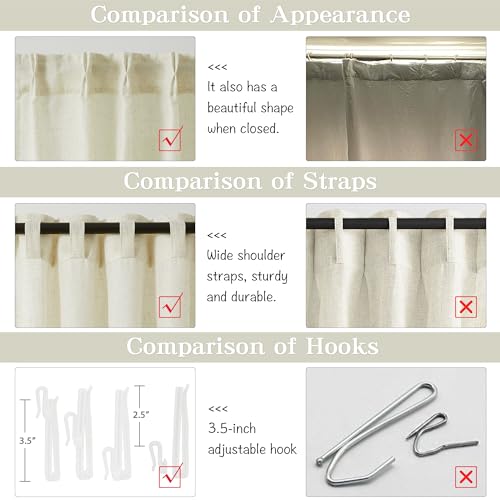 MASWOND Pinch Pleated Linen Sheer Curtains 84 Inch Length 2 Panels for Living Room Bedroom Semi Sheer Window Curtain Boho Neutral Back Tab Pinch Pleat Drape Easy Hanging Via Hooks Linen W38xL84 - Image 3