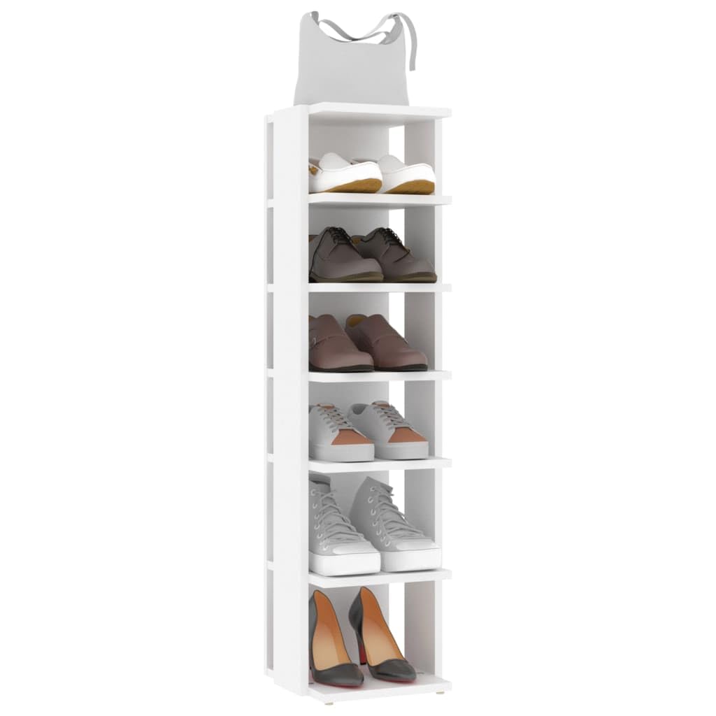 Zapatero de madera 27,5 x 27 x 102 cm, color blanco, armario de madera para zapatos, armario estrecho para zapatos, zapatero alto, estrecho, armario alto y elegante