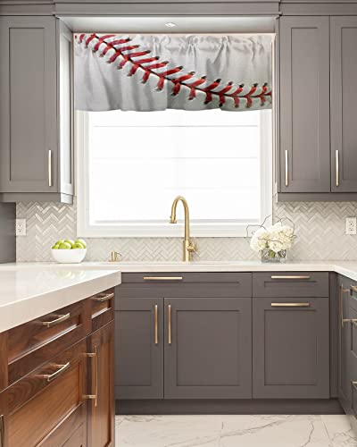 Window Valances Kitchen Short Curtains, Baseball Sports Rod Pocket Valance Drapes Decorative Window Treatment For Living Room Bedroom Bathroom Red Pattern On White 54X18In #TOP4