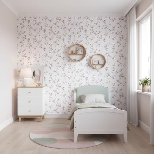 Image of White & Pink Floral Self Adhesive Wallpaper with Small Pink Flowers, Waterproof PVC Vinyl Peel and Stick, Bedroom, Living Room and Furniture (45x300 cm - Pack of 1)