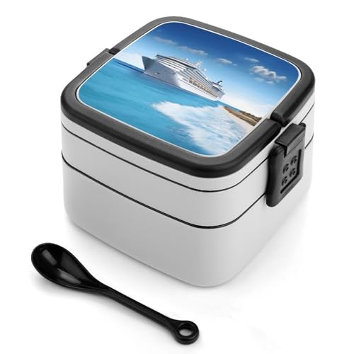 RLDOBOFE Seaside Cruise Ship Bento Box Adult Lunch Box with Utensil Stackable 2-tiers Bento Lunch Boxes Leak Proof Lunch Containers Large Capacity Lunchbox for Dining Out Work Picnic