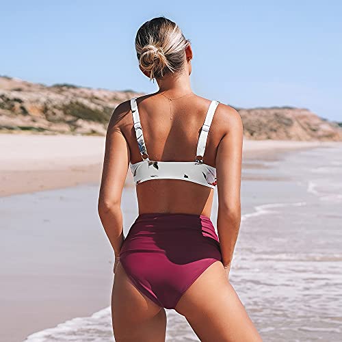 Bikini de bain anti-complexes avec taille haute et volants floraux - 4