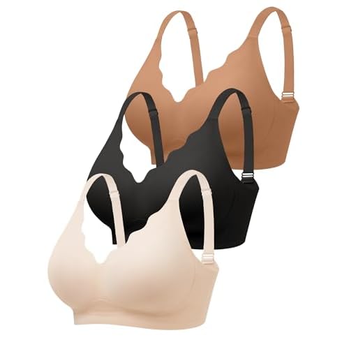Wireless Jelly Bras for Women No Underwire with Support - S-2XL Seamless Bralettes Everyday Comfort Tshirt Padded Bra Black+skin+coffee Medium