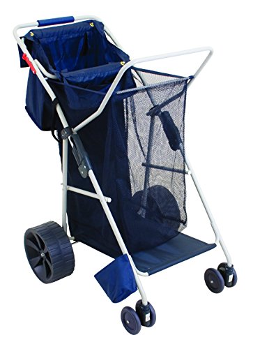 Rio Brands Wonder Wheeler Deluxe Beach Utility Foldable Cart With Removable Storage Tote, Navy #TOP3