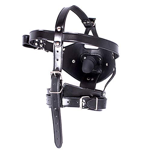 Image of Sex Factory Leather Bondage with Detachable Silicone Dildo Mouth Gag Adjustable Head Harness BDSM Fetish Slave Restraints for Men Women Couple