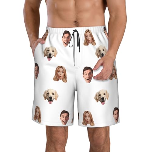 Personalized Face Mens Swim Trunks - Custom Funny Swim Shorts with Faces - Wife Girlfriend Photos Beach Board Short