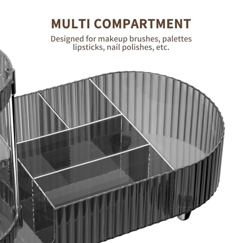 Image of Makeup Organizer Countertop for Vanity, 360 Rotating Perfume Tray with 5-compartment Cosmetic and Skincare Organizers, Multi-Purpose Desk Storage Makeup Brush Holder for Bathroom Bedroom Counter