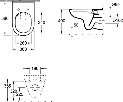 Villeroy und Boch Spülrandloses Wand-WC O.Novo, 5660R001, Tiefspüler spülrandlos mit waagerechtem Abgang, Sanitär-Keramik, Weiß, 04781 4 – Bild 4