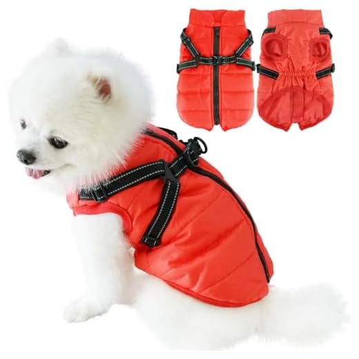 Eastlion Manteaux d'hiver pour Chiens Imperméable Chaud avec Trou de Harnais, Chiot Veste Gilet Habits Costume Vêtement pour l'hiver pour Petits Chien Animal de Compagnie,Rouge,L