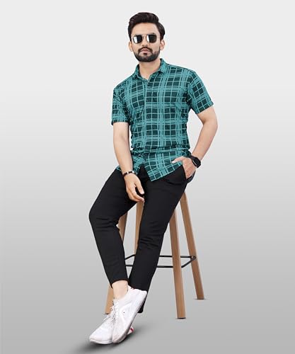 Image of LookMark Men's Stylish Lycra Blend Half Sleeve Shirt with Spread Collar - Featuring Trendy Prints for Casual Wear