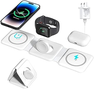 Wireless Charger, 3 in 1 Charging Station for Apple Devices, Magnetic Charging Pad for iPhone 14/13/12, Fast Charging Dock for Apple Watch Series 8-2 and Airpods Pro/3/2(Certified Adapter Include)