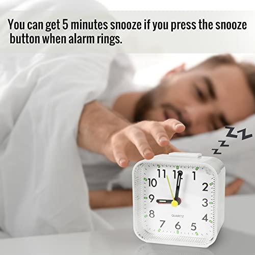Image of Lamisola Small White Kids Desk Battery Alarm Clock, Analog Travel Clock, Quieter Bedside Clocks for Bedrooms Bathroom Living Room Kitchen Shelf
