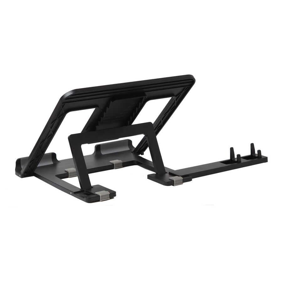 Image of Global Impex Adjustable Laptop Tabletop Stand Patented Riser Ventilated Portable Foldable Compatible with MacBook Notebook Tablet Tray Desk Table Book with Free Phone Stand (Black)