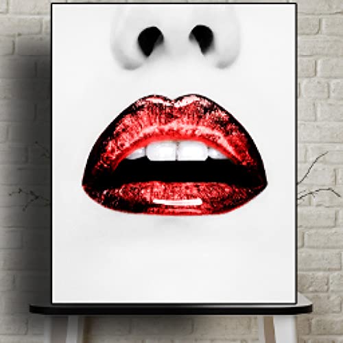 Peinture toile portrait femme abstrait rouge à lèvres affiche 50x70