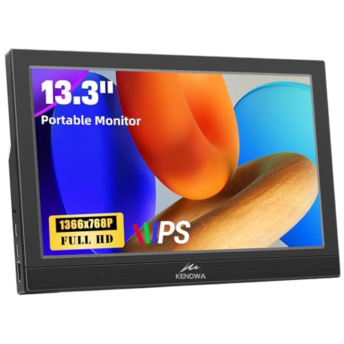 Kenowa Portable Monitor 13.3 Inch - HD 1366x768P LED Display External Monitor with USB C HDMI, Built-in Speakers Second Screen for Laptop Phone Mac PC PS4 Xbox